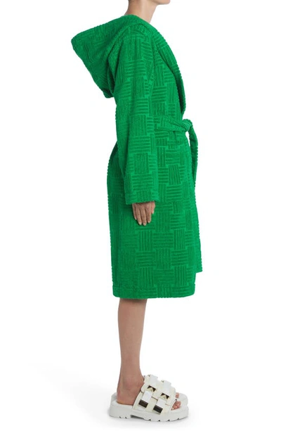 Shop Bottega Veneta Intrecciato Jacquard Cotton Terry Bathrobe In Grass