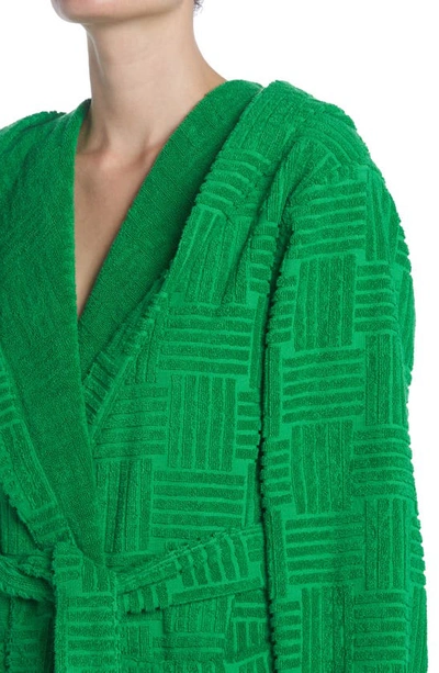 Shop Bottega Veneta Intrecciato Jacquard Cotton Terry Bathrobe In Grass