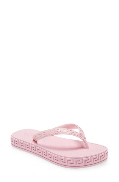 Shop Versace Greek Key Flip Flop In Pink