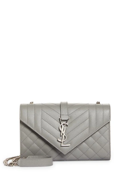 Shop Saint Laurent Small Envelope Calfskin Leather Shoulder Bag In Grey