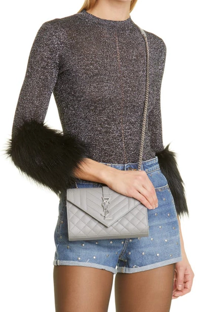 Shop Saint Laurent Small Envelope Calfskin Leather Shoulder Bag In Grey