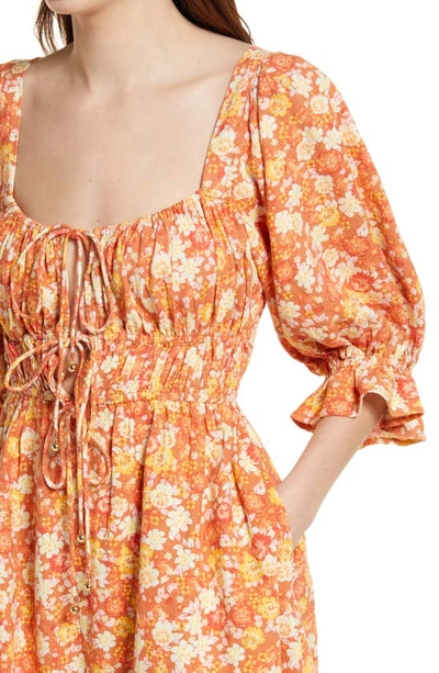 Shop Free People Show Me Love Linen Blend Romper In Orange Combo
