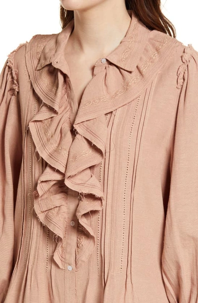 Free People Bella Ruffle Front Tunic Blouse In Cashmere
