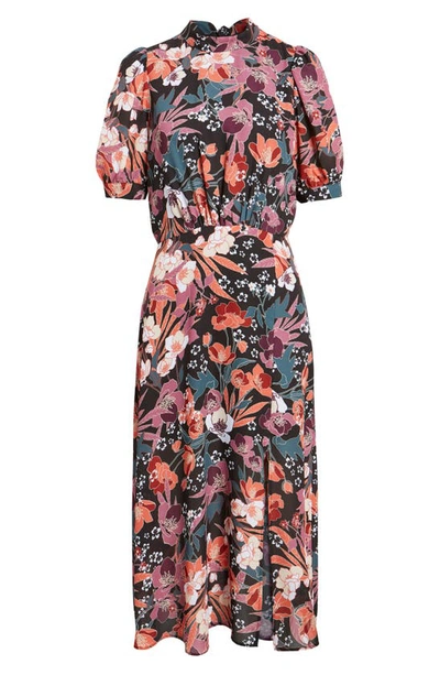 Julia Jordan Floral Puff Sleeve Midi Dress In Black/mult