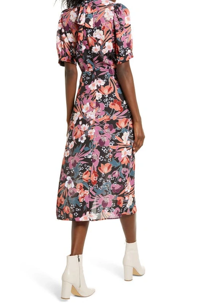 Julia Jordan Floral Puff Sleeve Midi Dress In Black/mult