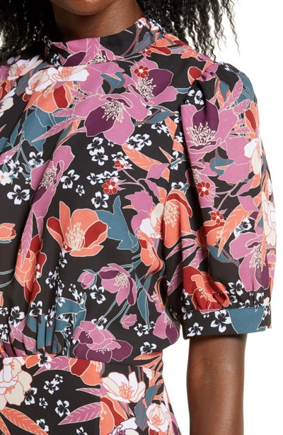 Julia Jordan Floral Puff Sleeve Midi Dress In Black/mult
