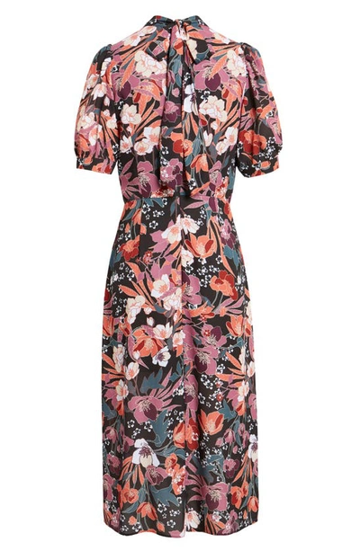 Shop Julia Jordan Floral Puff Sleeve Midi Dress In Black/mult