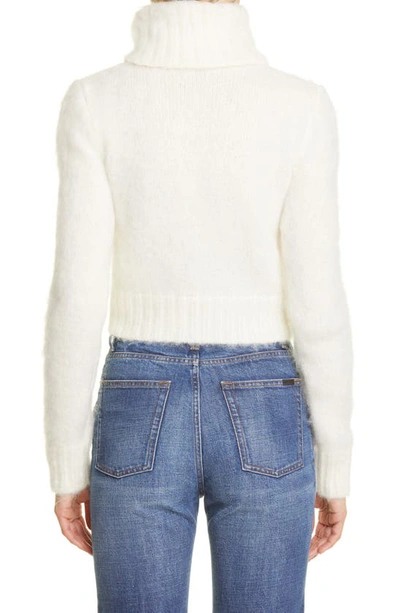 Shop Saint Laurent Saint Lauren Crop Mohair Blend Crop Turtleneck Sweater In White