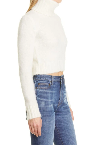 Shop Saint Laurent Saint Lauren Crop Mohair Blend Crop Turtleneck Sweater In White