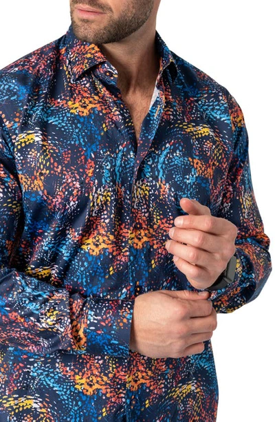 Shop Maceoo Fibonacci Paintsplash Regular Fit Print Button-up Shirt In Blue
