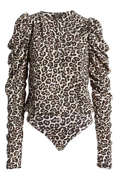 Shop Afrm Danna Puff Sleeve Bodysuit In Spring Leopard