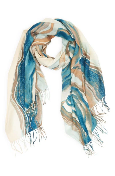 Nordstrom Tissue Print Wool & Cashmere Wrap Scarf In Teal Linear Geode