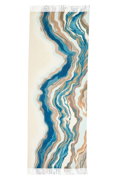 Nordstrom Tissue Print Wool & Cashmere Wrap Scarf In Teal Linear Geode
