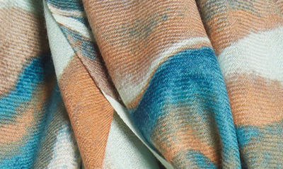 Nordstrom Tissue Print Wool & Cashmere Wrap Scarf In Teal Linear Geode