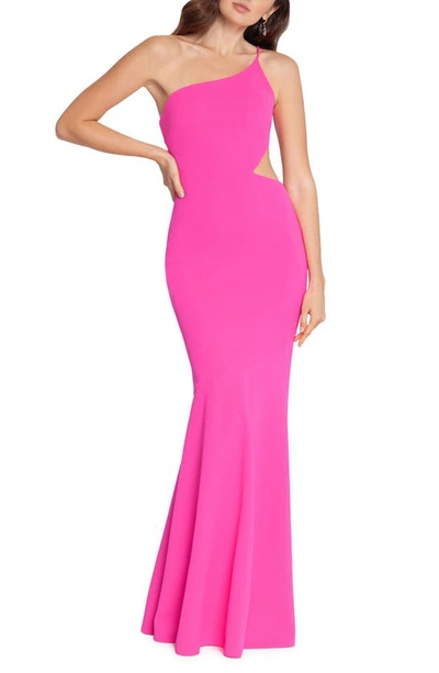 Shop Betsy & Adam Cutout One-shoulder Crepe Gown In Pink