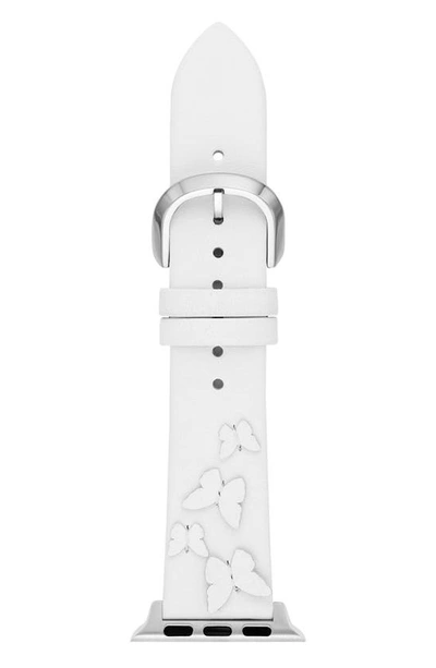 Shop Kate Spade Apple Watch® Butterfly Appliqué Leather Strap In White