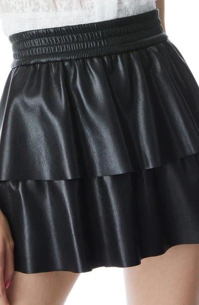 Shop Alice And Olivia Jia Faux Leather Tiered Skirt In Black