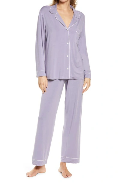Shop Eberjey Gisele Jersey Knit Pajamas In Delphinium/ Ivory