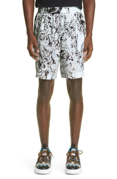 Shop Mcq By Alexander Mcqueen Striae Sea Glass Print Silk Shorts