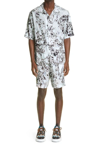 Shop Mcq By Alexander Mcqueen Striae Sea Glass Print Silk Shorts