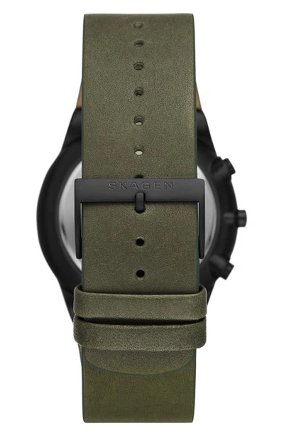 Shop Skagen Melbye Leather Strap Watch, 42mm In Olive