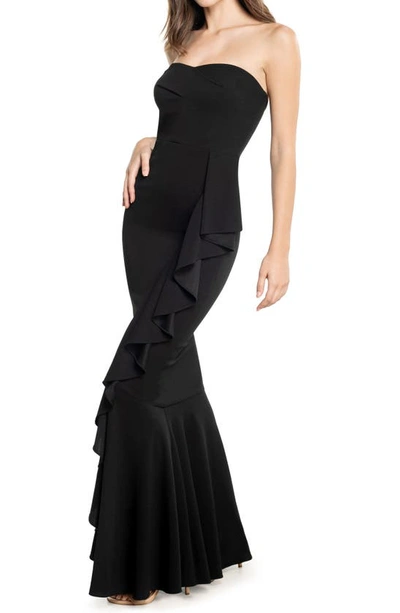 Dress The Population Paris Ruffle Strapless Mermaid Gown In Black