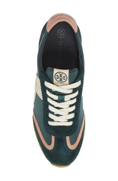 Shop Tory Burch Hank Sneaker In Bottle Green / Pink Moon