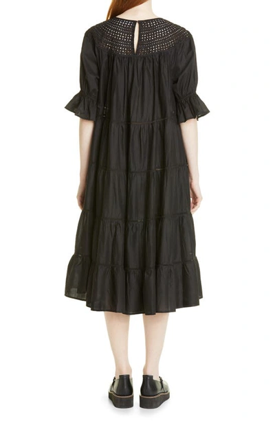 Shop Merlette Paradi Tiered Eyelet Pima Cotton Lawn Dress In Black