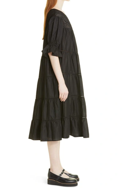 Shop Merlette Paradi Tiered Eyelet Pima Cotton Lawn Dress In Black