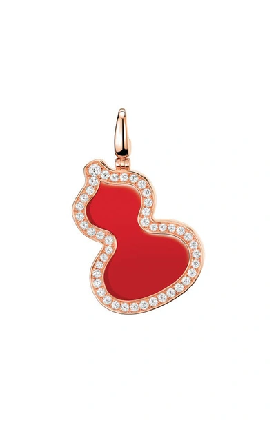 Shop Qeelin Petite Wulu Red Agate & Diamond Pendant Charm In Rose Gold