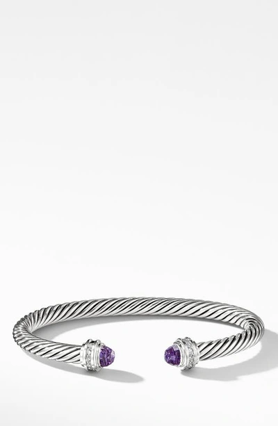 Shop David Yurman Cable Classics Bracelet With Semiprecious Stones & Diamonds In Amethyst Purple