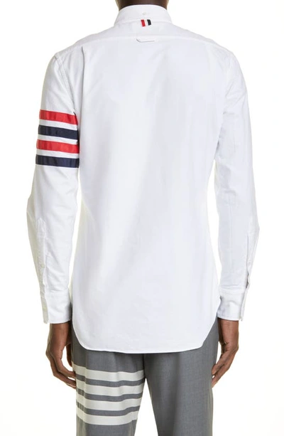 Shop Thom Browne Classic Fit Button-down Shirt With Appliqué In White