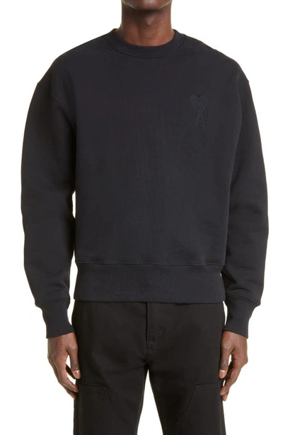 Shop Ami Alexandre Mattiussi Ami De Coeur Embroidered Organic Cotton Sweatshirt In Black