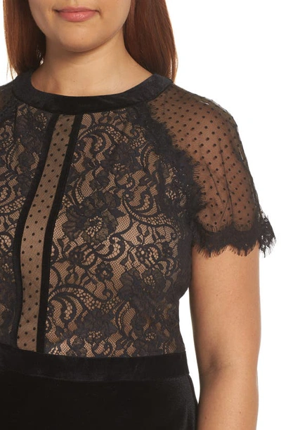 Shop Tadashi Shoji Lace & Velvet Dress In Black/ Nude