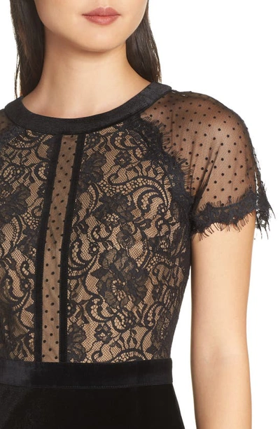 Shop Tadashi Shoji Lace & Velvet Dress In Black/ Nude