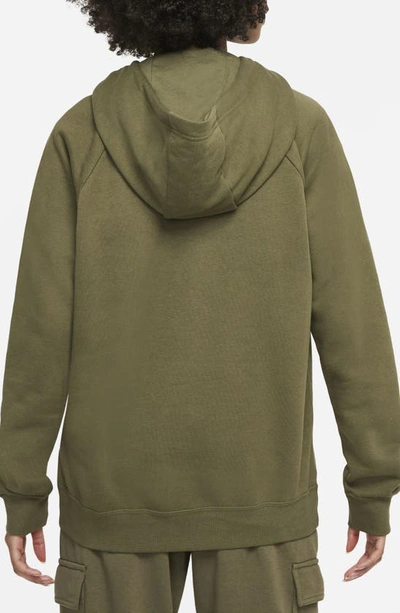 Shop Nike Sportswear Essential Pullover Hoodie In Medium Olive/ White