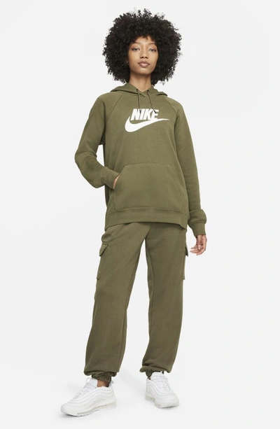 Shop Nike Sportswear Essential Pullover Hoodie In Medium Olive/ White