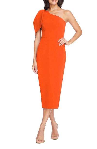 Shop Dress The Population Tiffany One-shoulder Midi Dress In Poppy