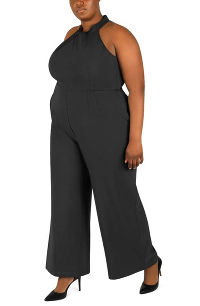 Julia Jordan Sleeveless Twisted Halter Wide Leg Jumpsuit In Black