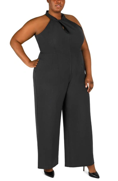 Julia Jordan Sleeveless Twisted Halter Wide Leg Jumpsuit In Black