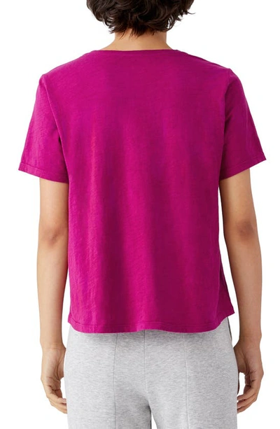 Shop Eileen Fisher Crewneck Boxy Organic Cotton T-shirt In Magenta
