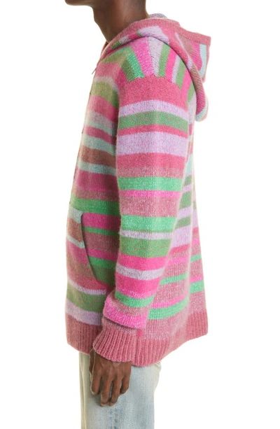 Shop The Elder Statesman Unisex Stripe Cashmere Zip Hoodie Sweater In Gecko/ Electric Pink/ Multi