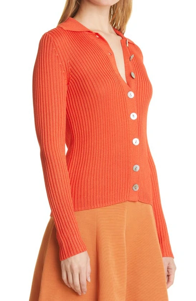 Shop Vince Ribbed Collared Cardigan In Burnt Orchid