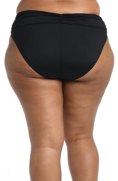 La Blanca Plus Size Shirred Band Hipster Bikini Bottoms In Black