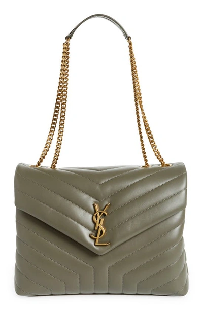 Shop Saint Laurent Medium Loulou Matelassé Leather Shoulder Bag In Grey Khaki