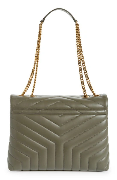 Shop Saint Laurent Medium Loulou Matelassé Leather Shoulder Bag In Grey Khaki