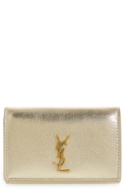 Saint Laurent Metallic Leather Trifold Key Case In Platino | ModeSens