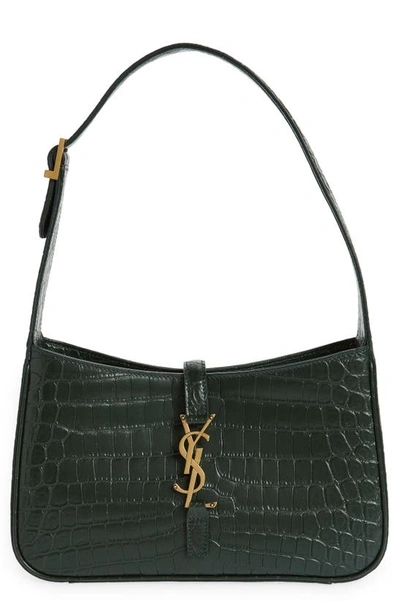 Shop Saint Laurent Le 5 À 7 Croc Embossed Leather Hobo In 3045 Vert Fonce