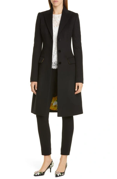 Shop Dolce & Gabbana Velvet Button Wool & Cashmere Coat In Black