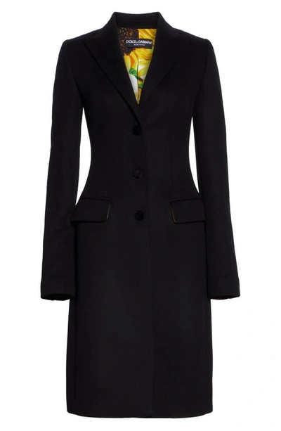 Shop Dolce & Gabbana Velvet Button Wool & Cashmere Coat In Black